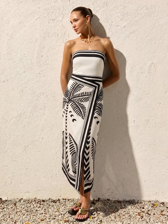 Commense Dresses & Skirts - 127 Palm Tree Print Strapless Wrap Maxi Dress NWT